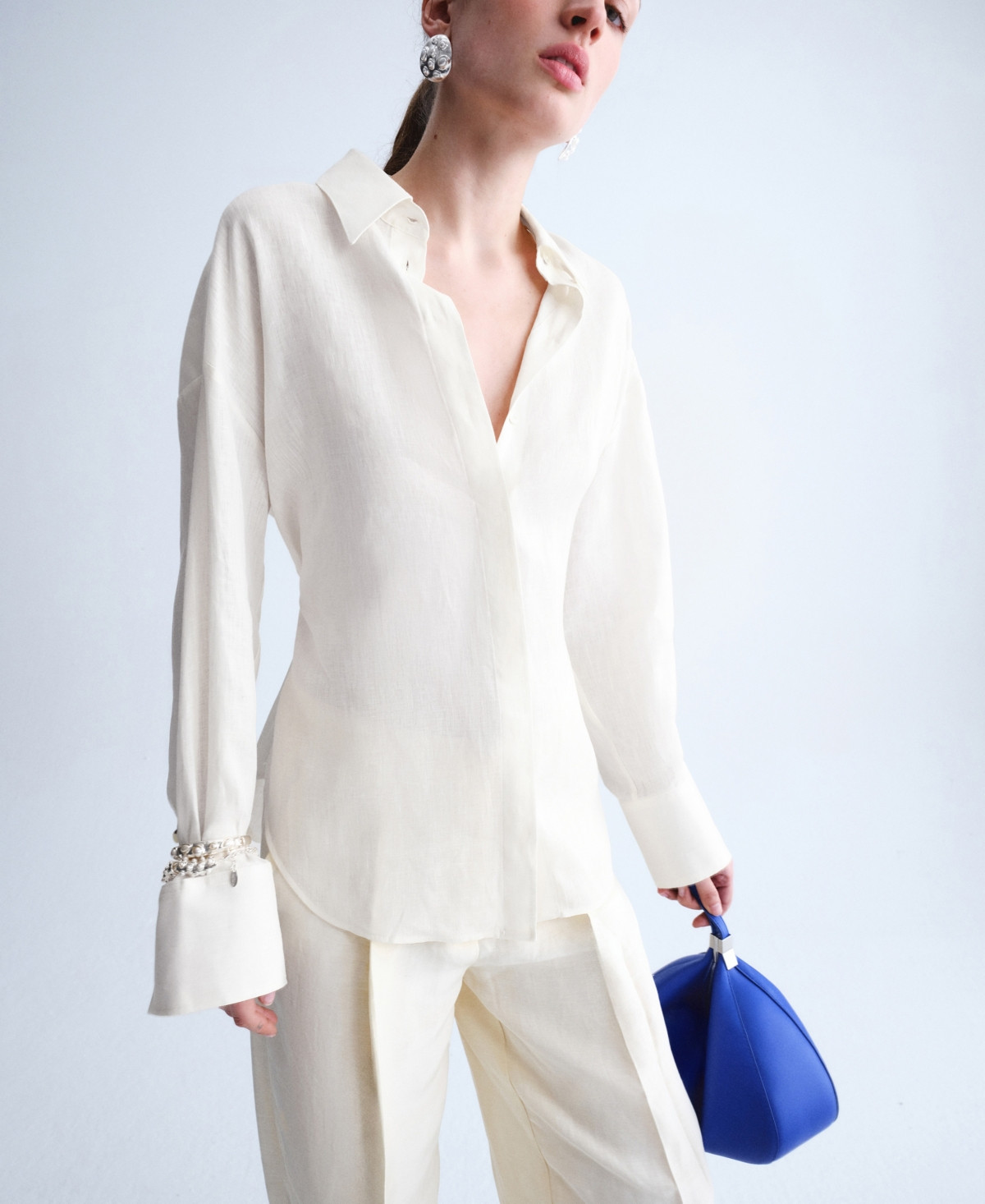 Selection Mango Women's Tie Linen Blouse - Off White | Macy's