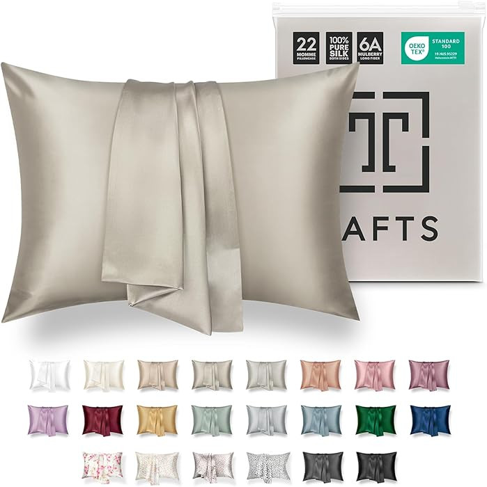 Tafts Pillow Cases - 22mm 100% Pure Mulberry 6A Silk Pillowcase for Hair & Skin with Zipper Closu... | Amazon (US)