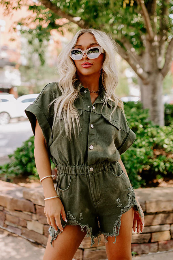 The Juni Distressed Denim Romper | Impressions Online Boutique
