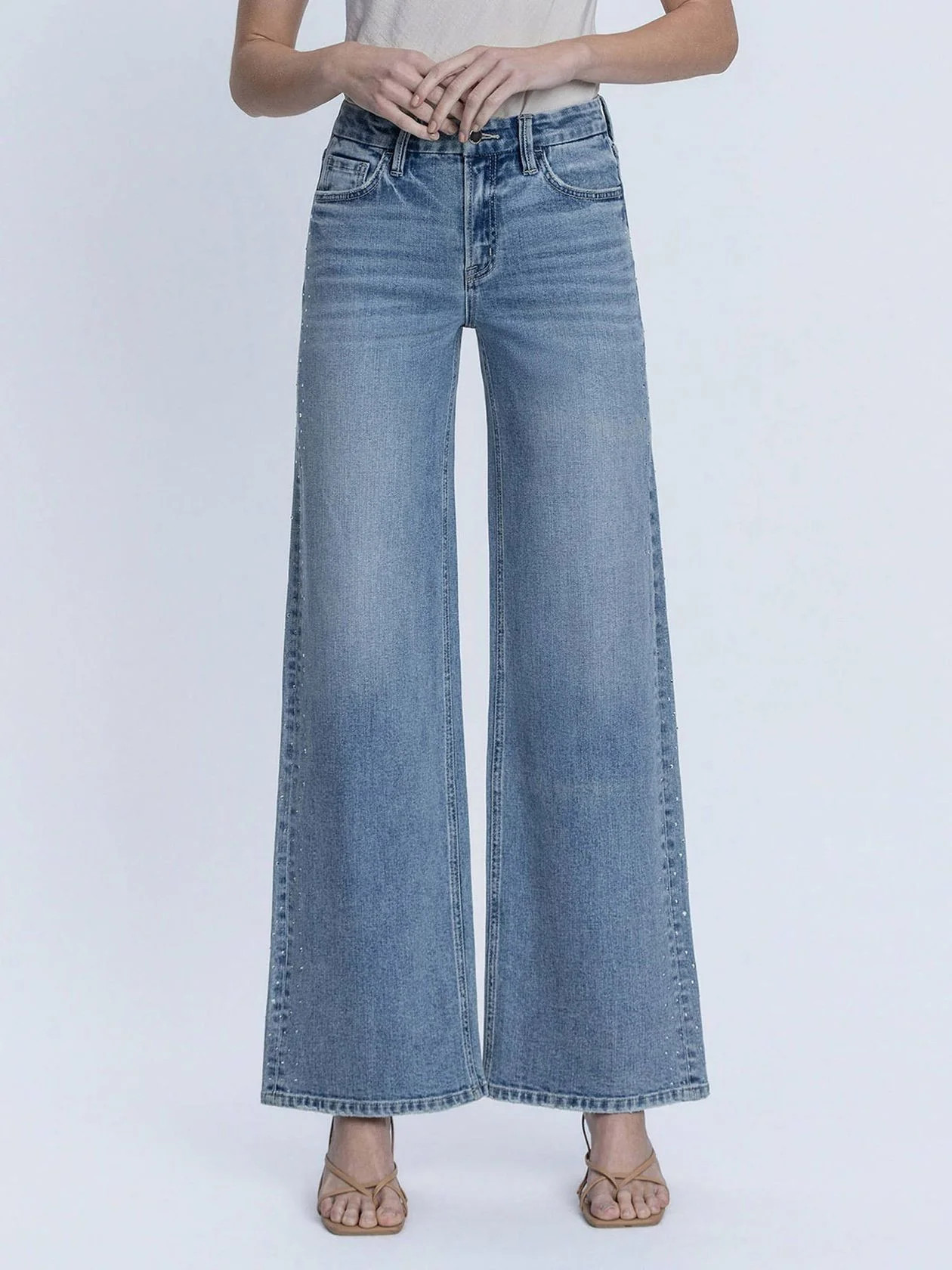 Hotfix Stone Embellished Wide Leg Jeans | Studio 4 Threads