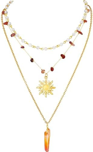 Sacina Layered Crystal Sun Necklace, Gothic Boho Hippie Summer Beach Necklace, Boho Hippie Jewelr... | Amazon (US)