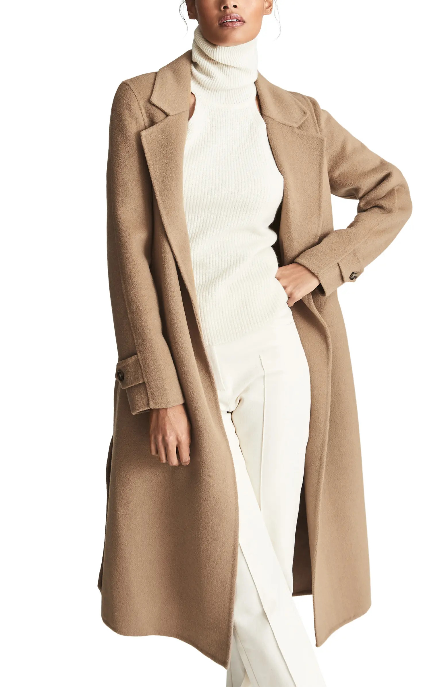 Reiss Brooks Belted Wool Blend Coat | Nordstrom | Nordstrom