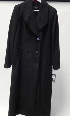 Kenneth Cole Womens Double Breasted Wool Blend Maxi Coat Long SIZE 10 MED BLACK | eBay US