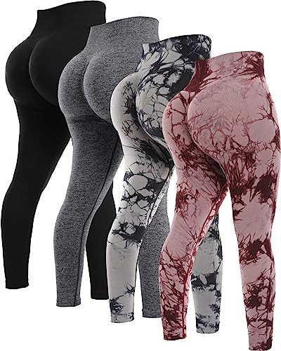NORMOV 4 Piece Butt Lifting Workout Leggings for Women, Seamless Gym Scrunch Booty Lifting Sets | Amazon (US)