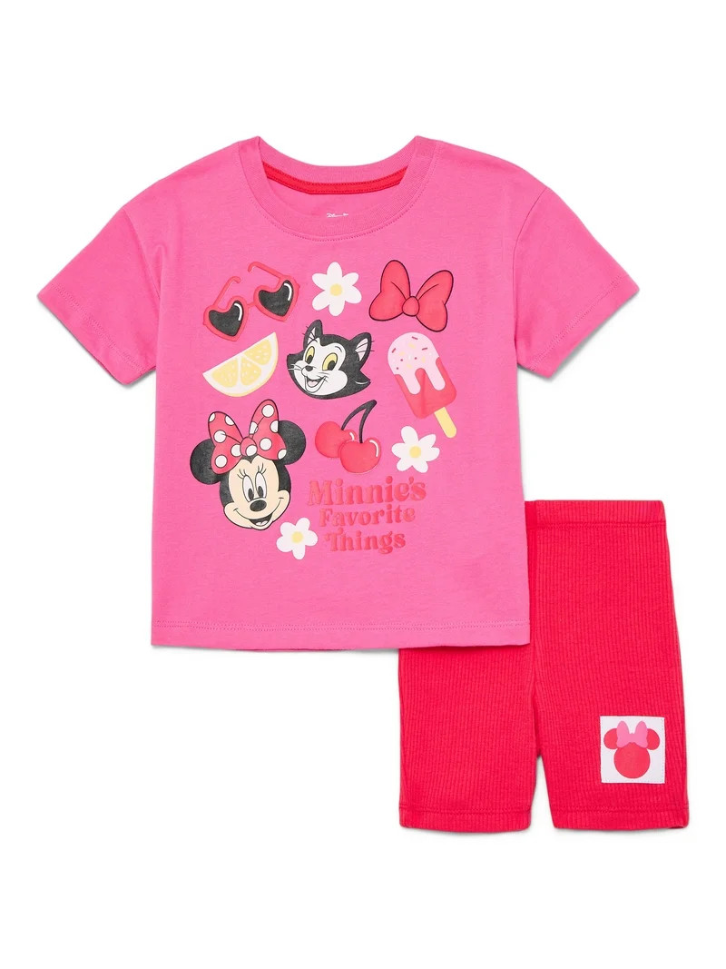 Minnie Mouse Toddler Girls Graphic Tee and Bike Shorts Set, 2-Piece, Sizes 12M-5T | Walmart (US)