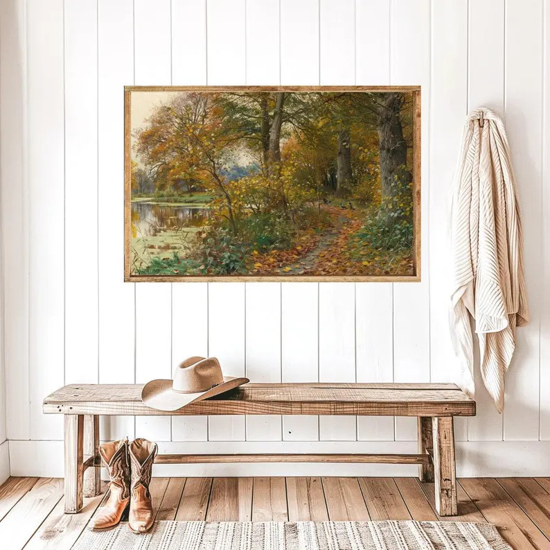 Peaceful Walk by the Fall Pond Canvas Printed Sign - Etsy | Etsy (US)