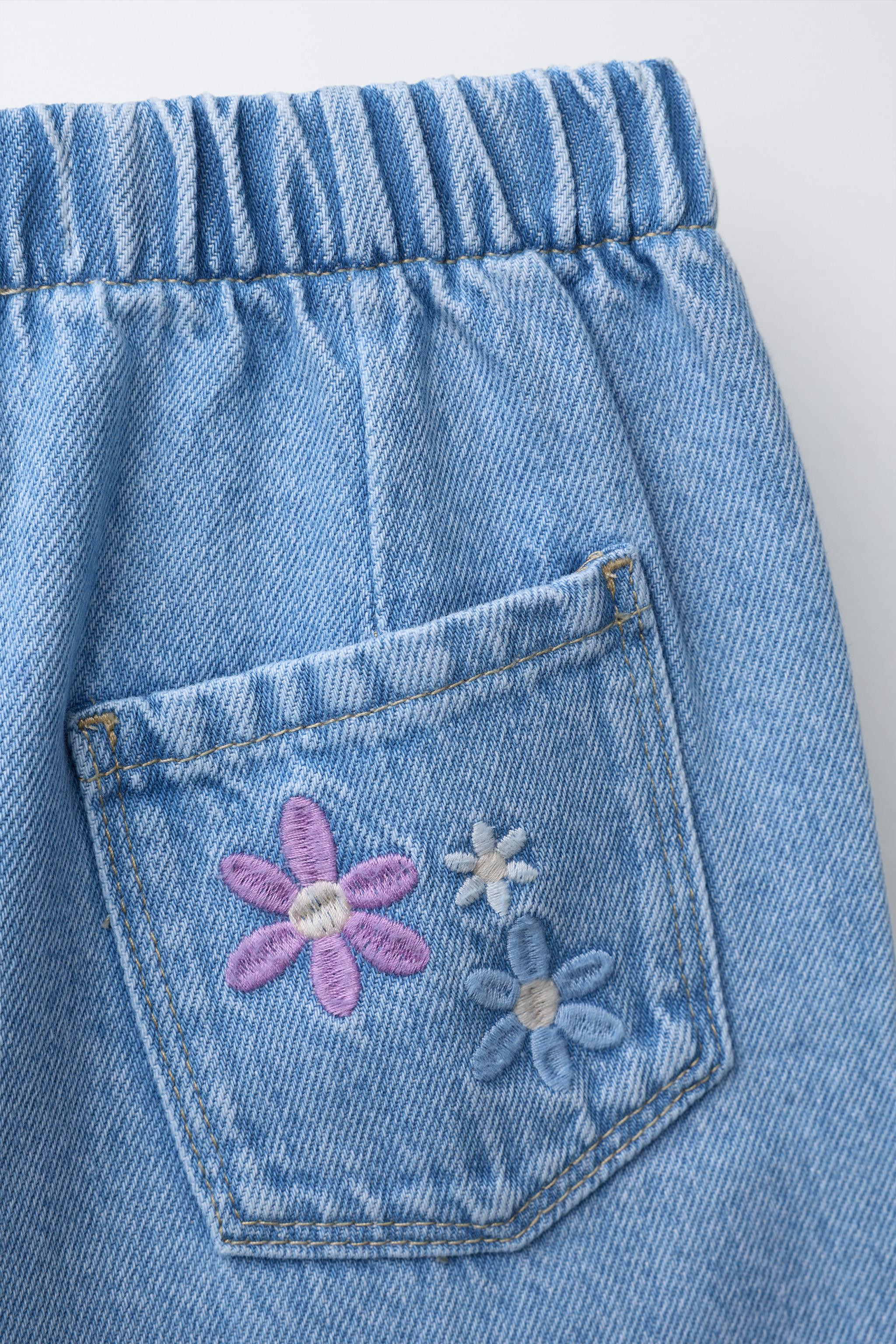 WIDE-LEG JEANS WITH EMBROIDERED FLOWERS | Zara UK