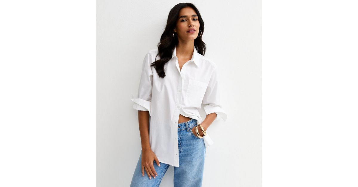 White Poplin Curved Hem Shirt | New Look | New Look (UK)