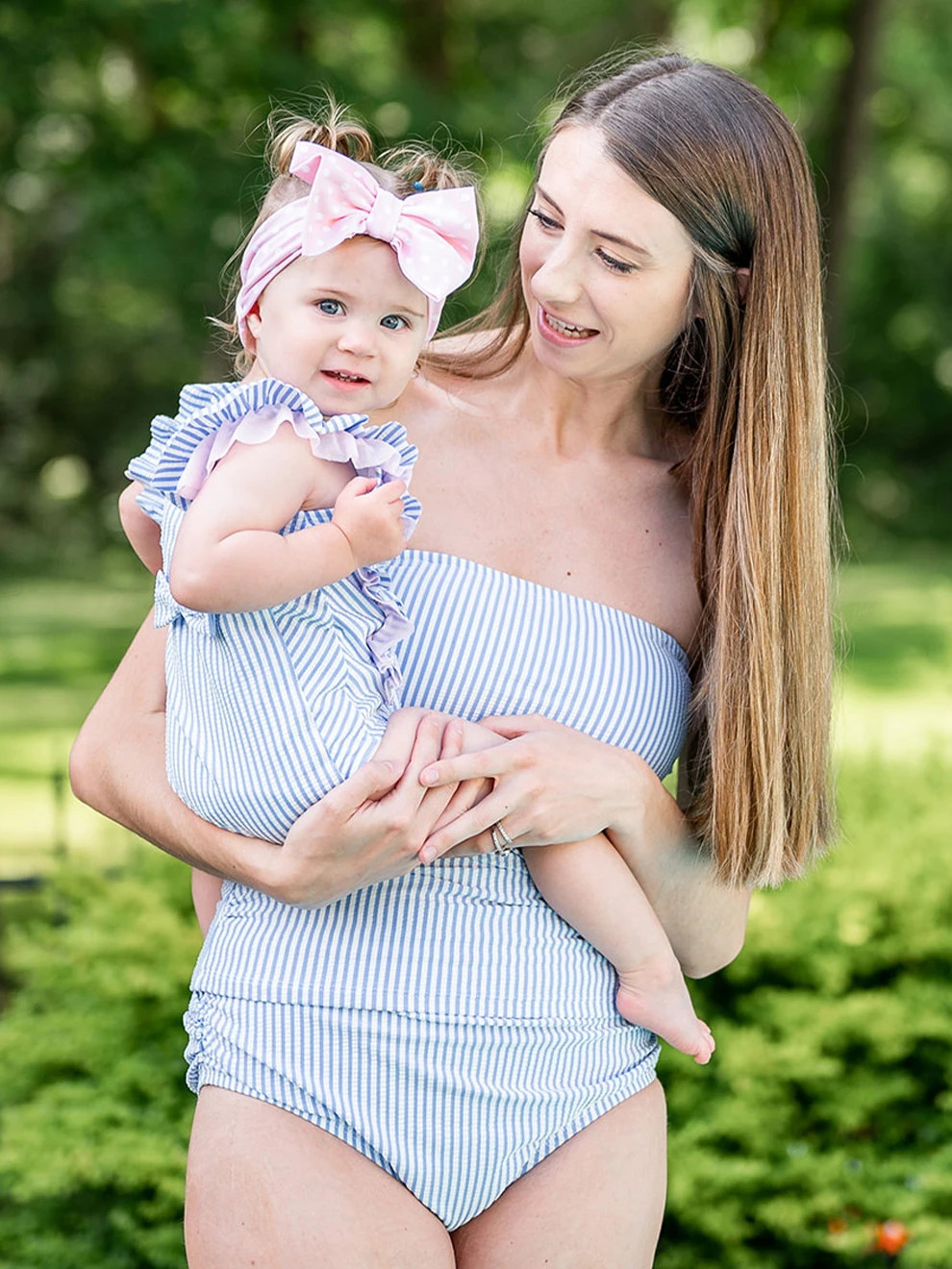 Women's Seersucker Ruched Swim Bottoms | RuffleButts / RuggedButts