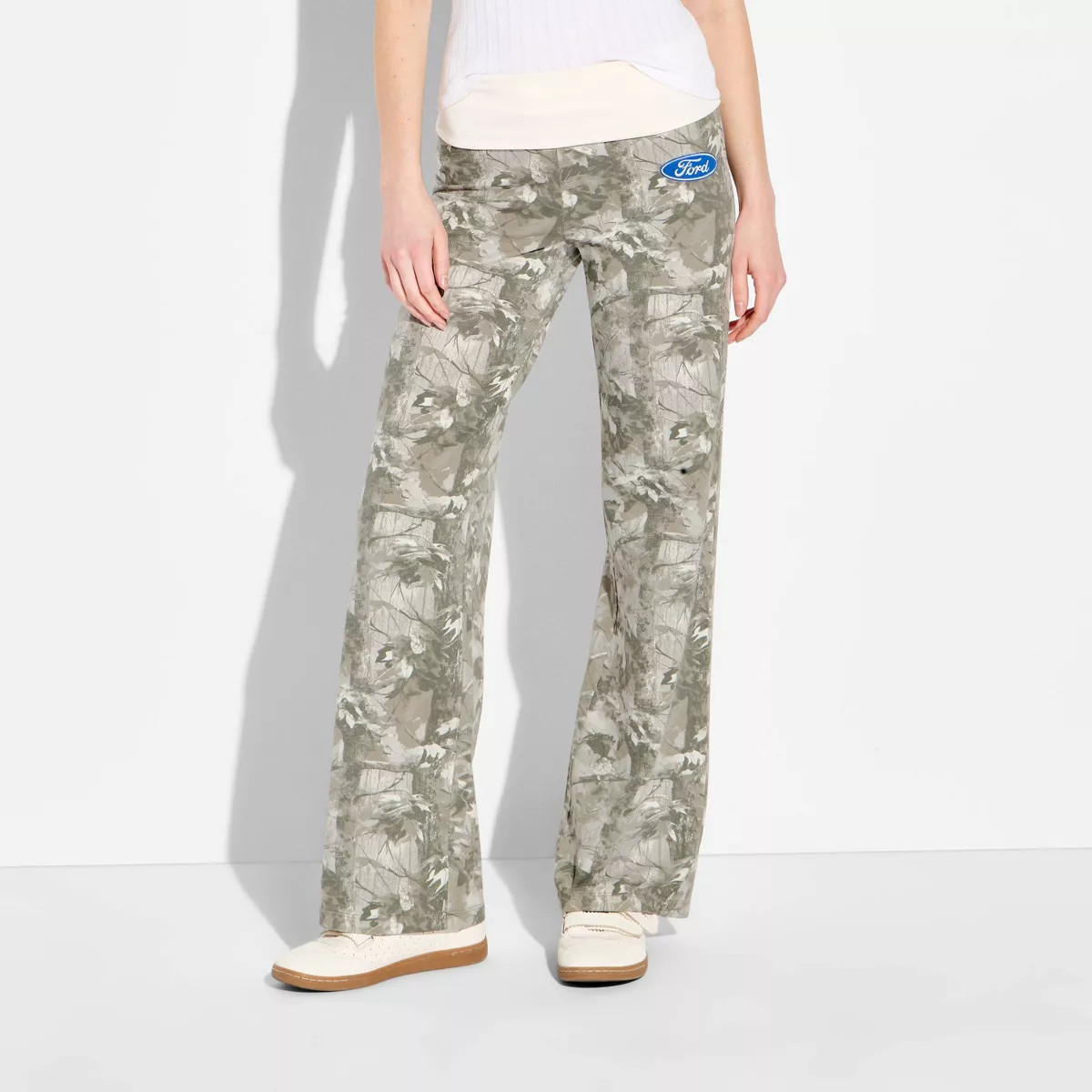 Women's Ford Camo Fold Over Yoga Graphic Pants - Assorted Gray M | Target