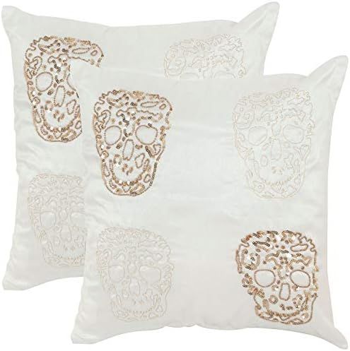 Safavieh Pillow Collection Throw Pillows, 18 by 18-Inch, Quatre Skull Gold, Set of 2 | Amazon (US)