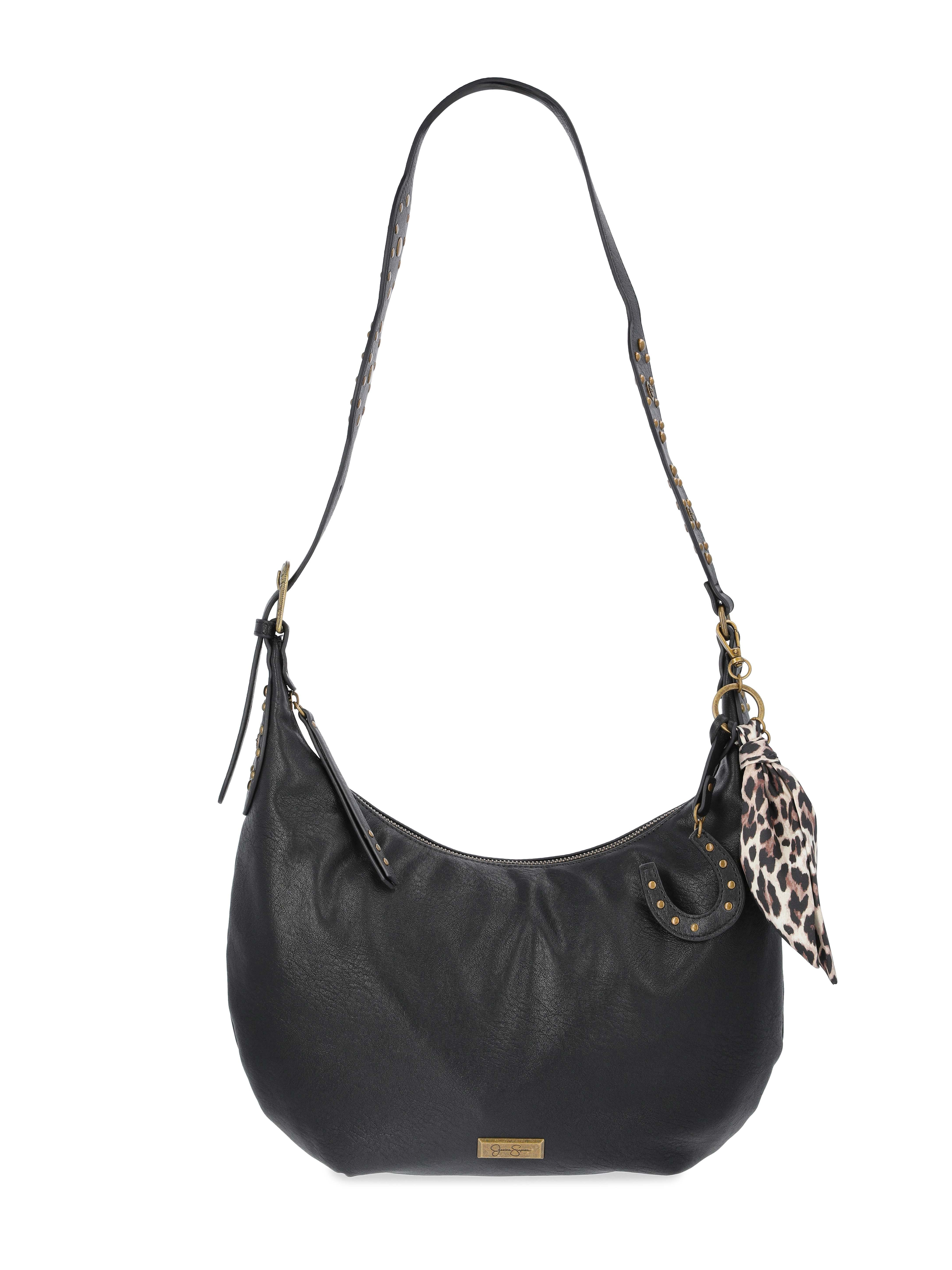 Jessica Simpson Women's Daphne Faux Leather Hobo Handbag, Meteorite Black | Walmart (US)