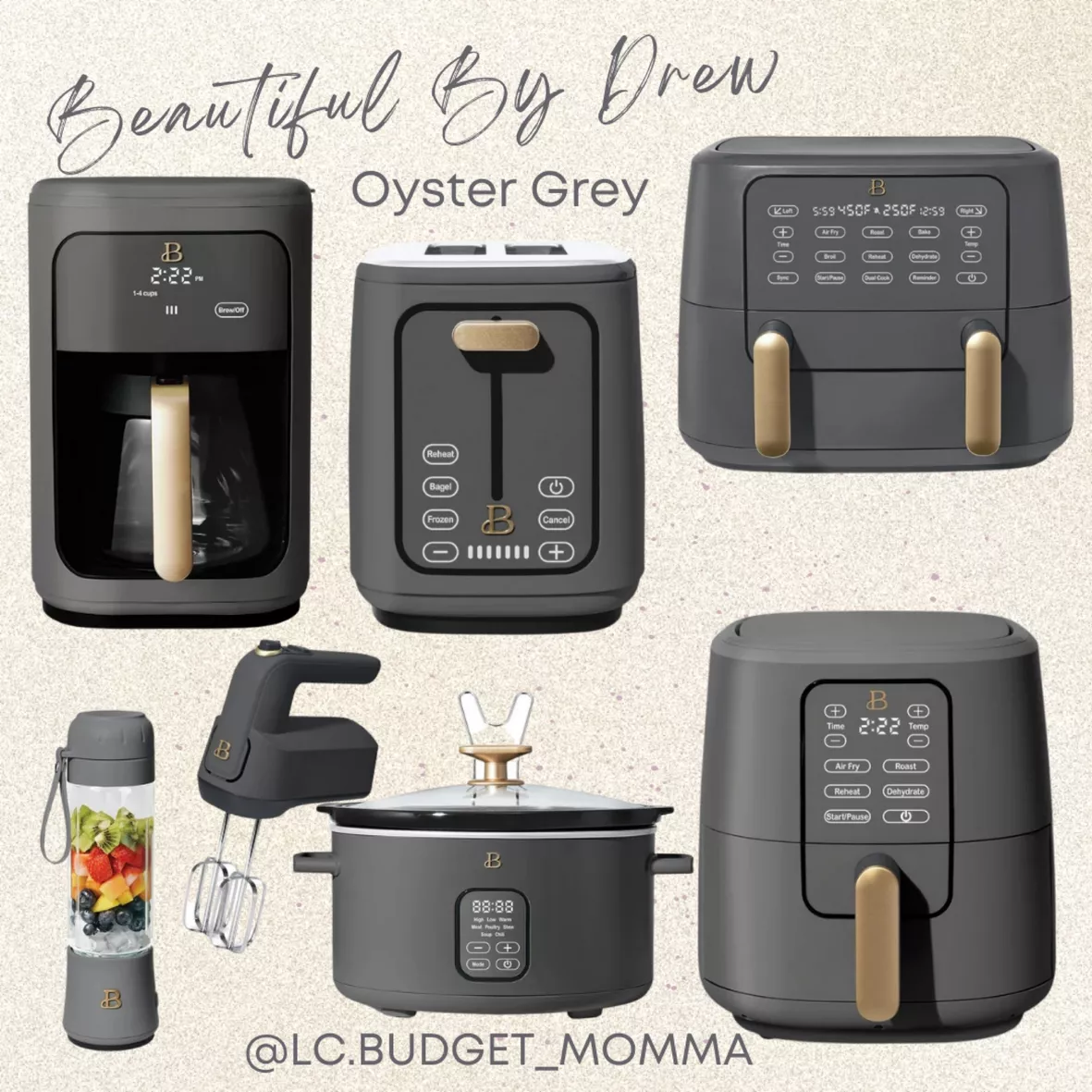 Beautiful 6 Quart Touchscreen Air Fryer, Oyster Gray