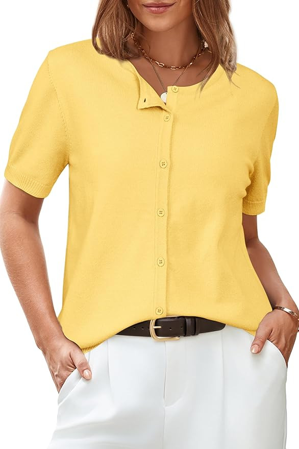 Arach&Cloz Women's 2025 Summer Lightweight Cropped Cardigan Short Sleeve Crew Neck Bolero Shrug C... | Amazon (US)