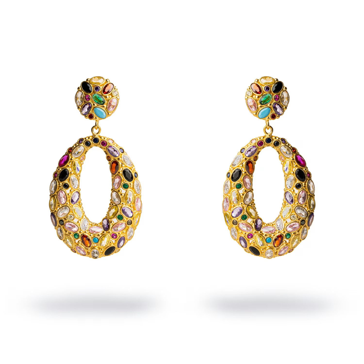 Multi Gemstone & Gold Stylish Look Chunky Dangle Earrings - Multicolor | Wolf & Badger