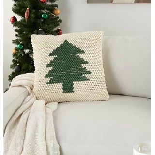 Mina Victory Christmas Tree Loops Green Ivory Throw Pillow 20" x 20" - 18" x 18" - Green | Bed Bath & Beyond