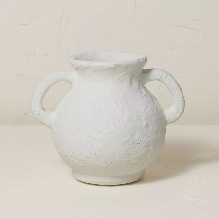 7" x 8.5" Terracotta Vase with Handle Chalk White - Opalhouse™ designed with Jungal... | Target