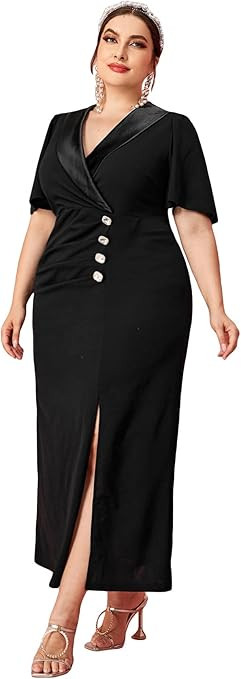 WDIRARA Women's Plus Size Bodycon Split Wrap Ruched Butterfly Sleeve V Neck Long Maxi Party Forma... | Amazon (US)