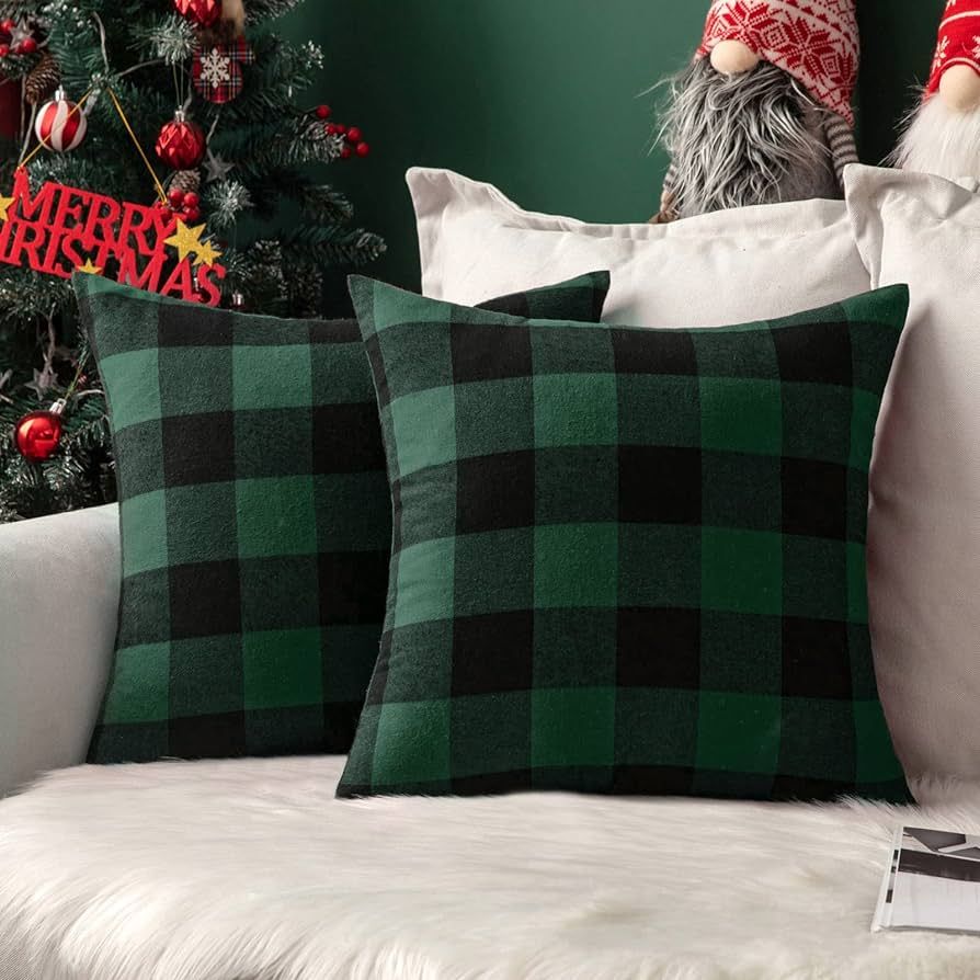 MIULEE Pack of 2 Christmas Buffalo Check Plaids Throw Pillow Covers Classic Retro Linen Farmhouse... | Amazon (US)