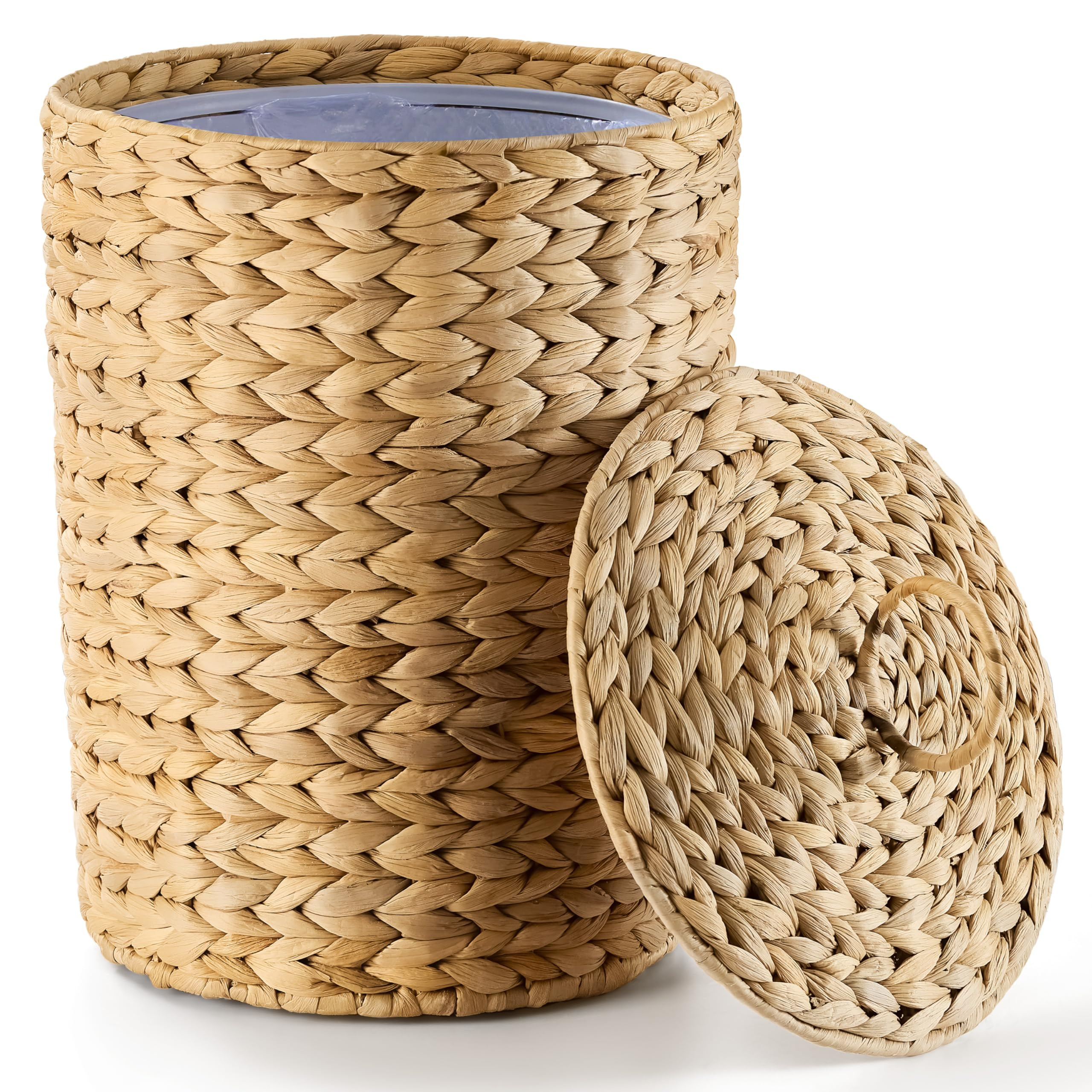 BLUEWEST 3 Gallons Wicker Trash Can with Lid,Handwoven Rattan Trash Can, Woven Decorative Wasteba... | Amazon (US)