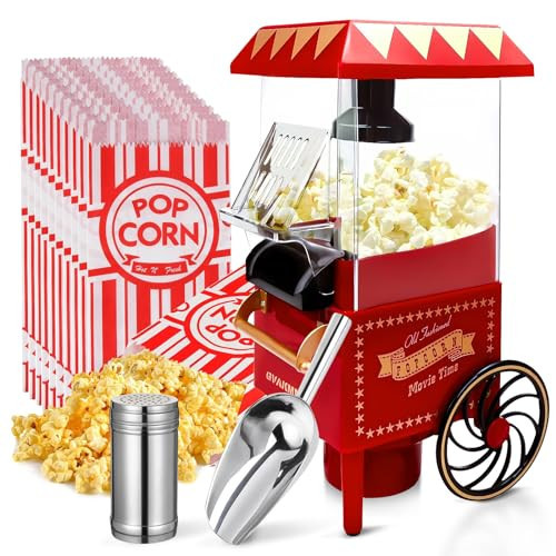 GVAKMM Popcorn Machine, Hot Air Popcorn Maker, Portable Home Popcorn Popper Machine, 10-Cup,Oil-Free,Retro Style,Compact and Cute | Amazon (US)
