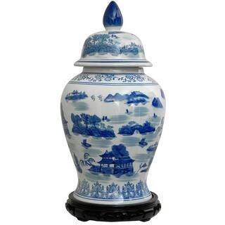 Oriental Furniture 18 in. Porcelain Decorative Vase in Blue BW-TJAR-BWLS | The Home Depot