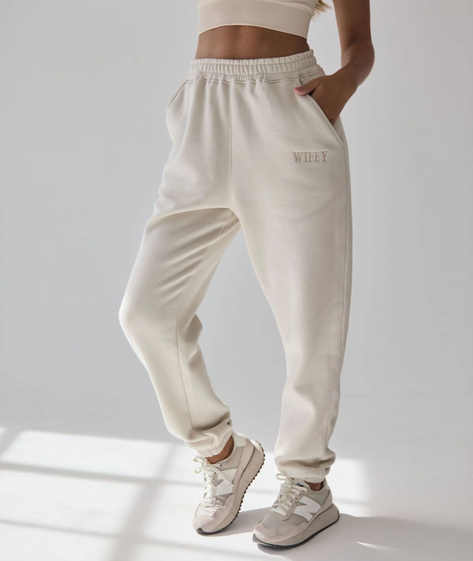 Wifey Statement Sweatpants - Champagne - M | Six Stories