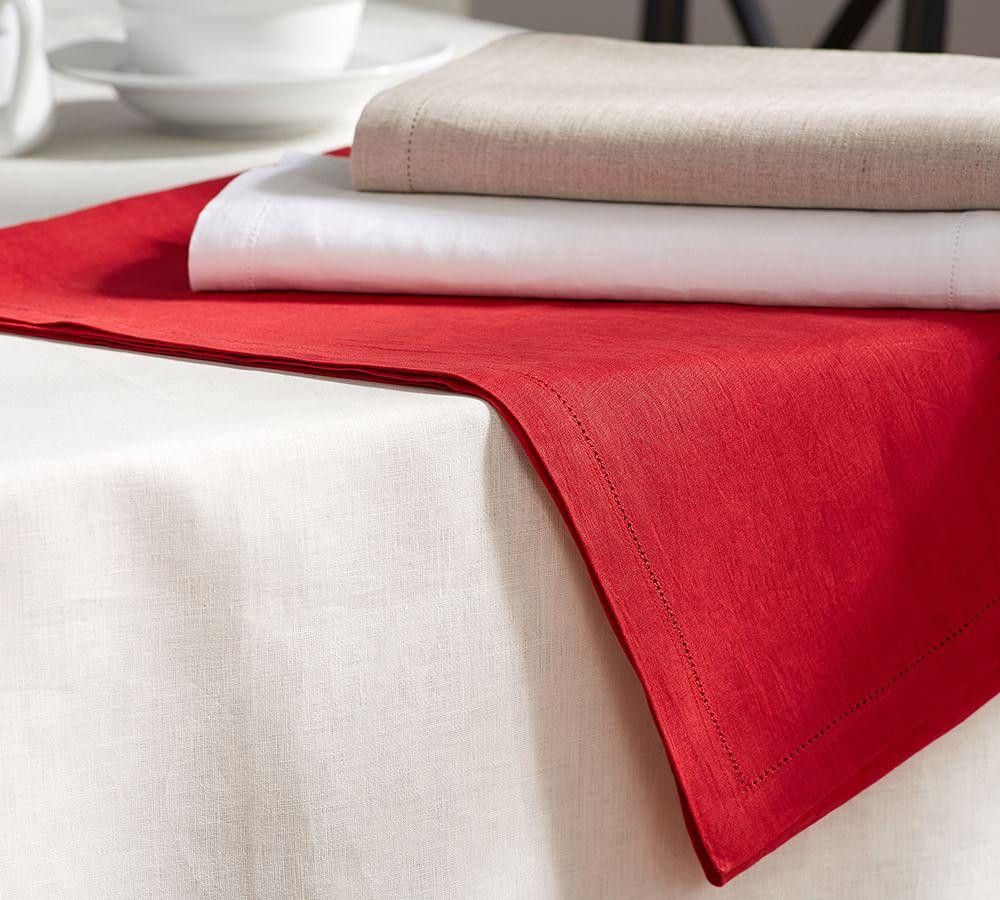 Pb Classic Belgian Flax Linen Hemstitch Tablecloth, 178 cm X 274 cm, White | Pottery Barn AU