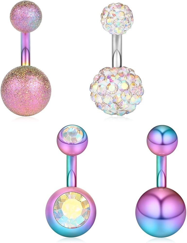 Ruifan 14G 6mm 1/4 Inch 316L Surgical Steel Crystal Ferido CZ Short Belly Earring Navel Button Ri... | Amazon (US)