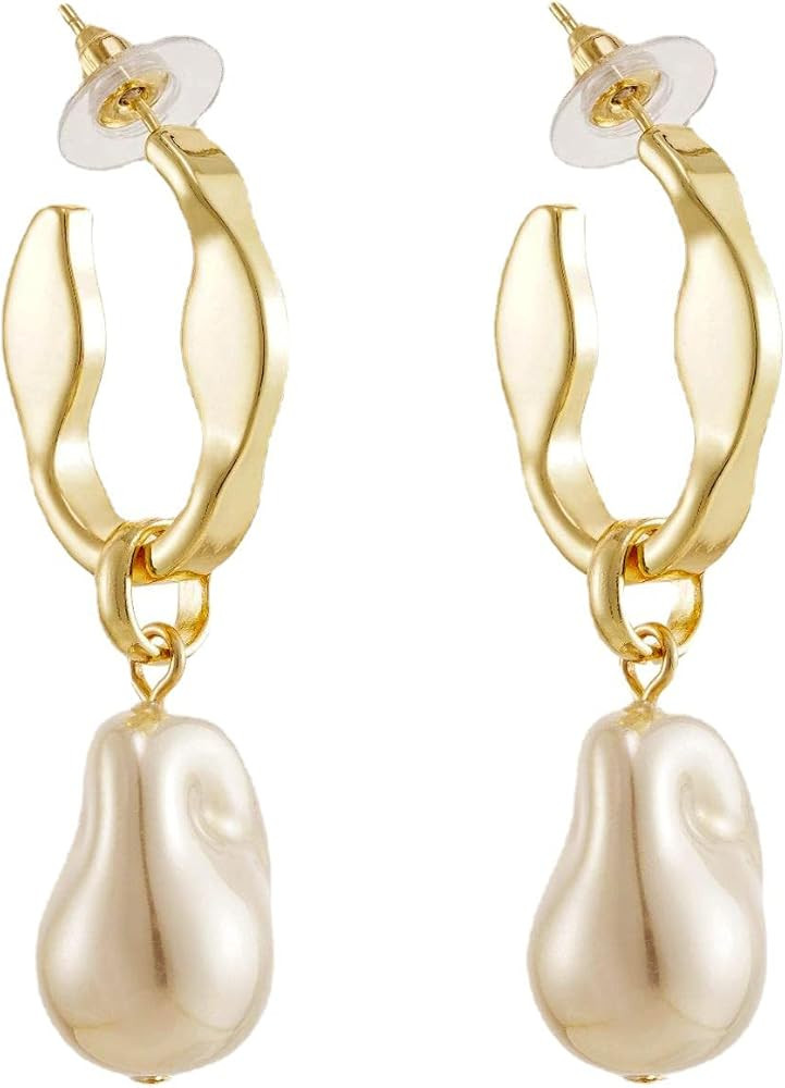 14K Gold Plated Pearl Dangle Earrings for Women Vintage Earrings Pearl Earrings Suitable for Wome... | Amazon (US)