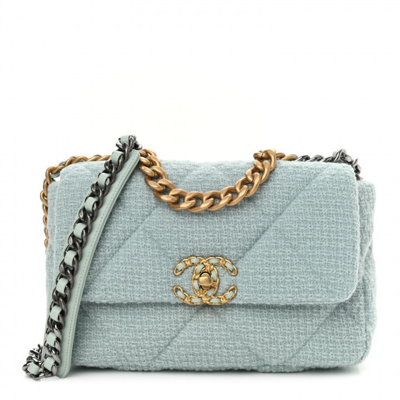 CHANEL Tweed Mixed Fibers Quilted Medium Chanel 19 Flap Light Green | FASHIONPHILE (US)