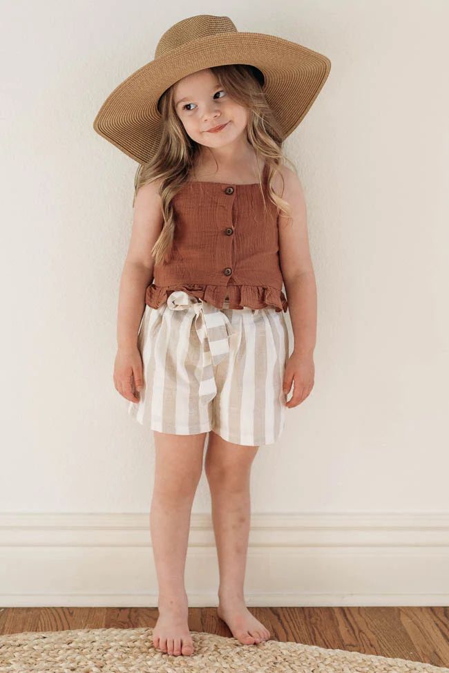 A Matter Of Time Girls Taupe Striped Shorts | Pink Lily