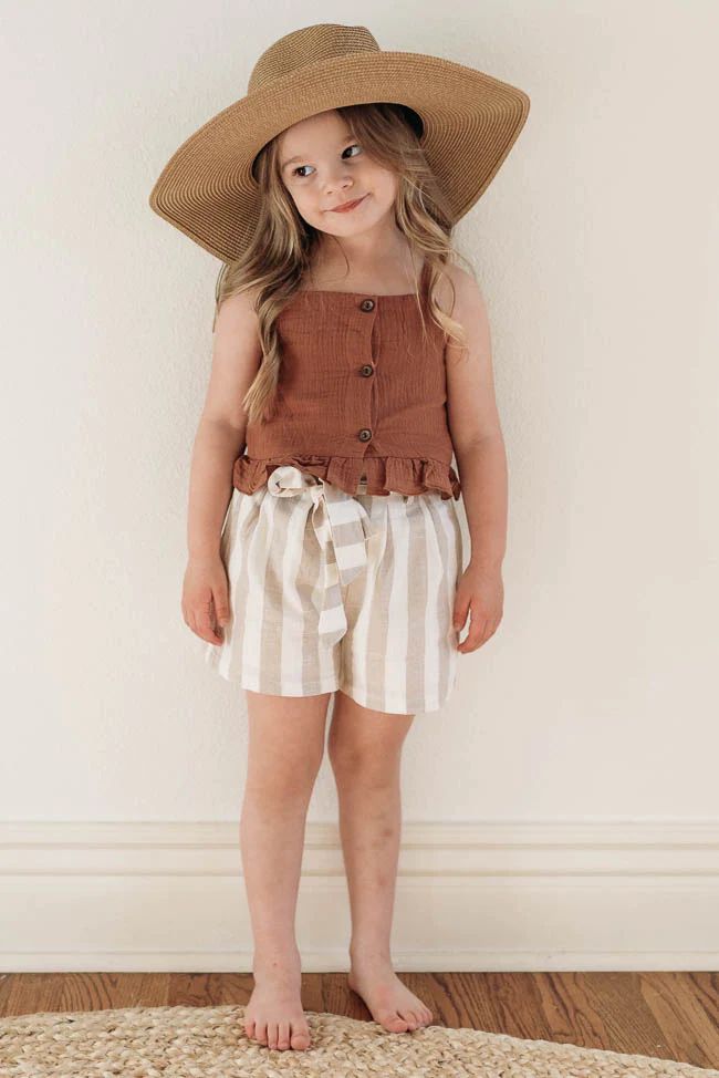 A Matter Of Time Girls Taupe Striped Shorts FINAL SALE | Pink Lily