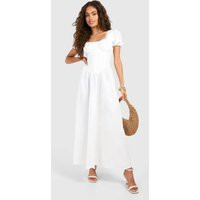 Womens Puff Sleeve Milkmaid Midaxi Dress - White - 10 | boohoo (US & Canada)