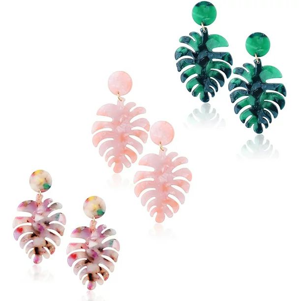 EIMELI Women 3 Pairs Palm Leaf Acrylic Earrings Boho Resin Hypoallergenic Drop Dangle Statement E... | Walmart (US)