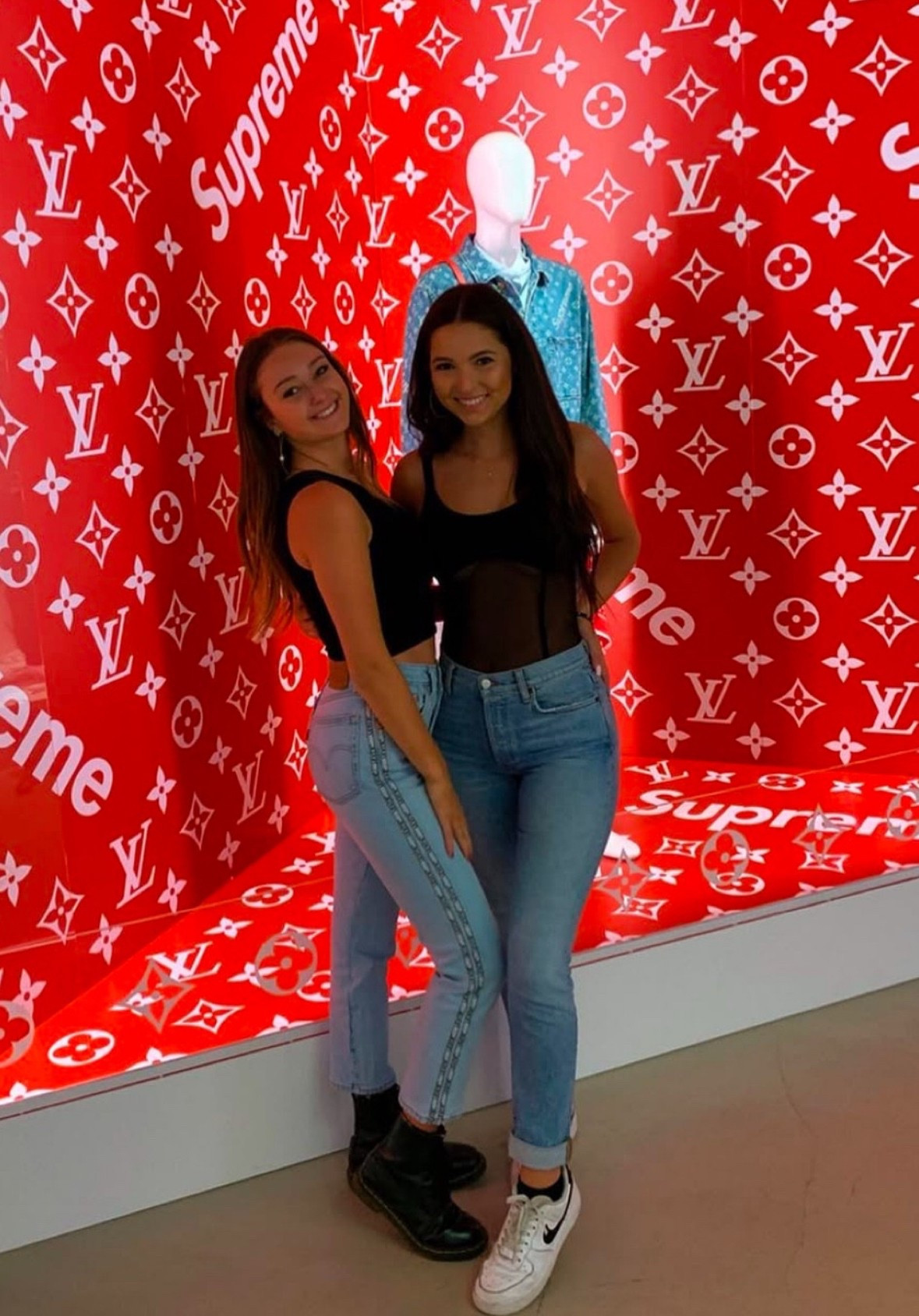 Streetwear fashion, Casual day-out look, Black mesh top outfit, High-waisted skinny jeans, Nike sneakers style, Trendy museum outfit, Supreme x Louis Vuitton aesthetic, Bold statement background, Minimalist street style, Fashion-forward casual look

#LTKParties #LTKStyleTip #LTKFindsUnder100