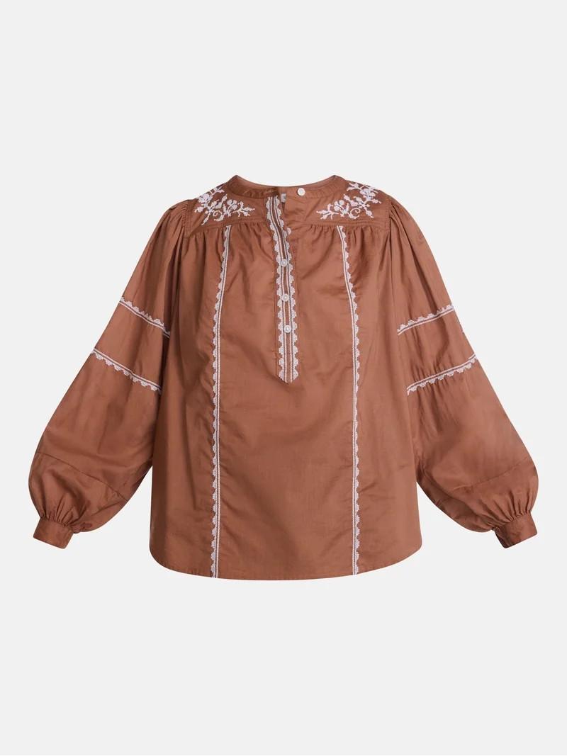 Scenario Women's and Women's Plus Embroidered Top with Long Sleeves, Sizes XS-4X | Walmart (US)