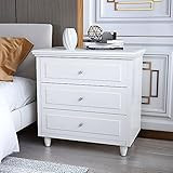 White Nightstand with 3 Drawers, Modern Small Dresser, Bedside Furniture, Night Stand, Wood Cabin... | Amazon (US)