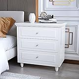 White Nightstand with 3 Drawers, Modern Small Dresser, Bedside Furniture, Night Stand, Wood Cabin... | Amazon (US)