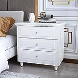White Nightstand with 3 Drawers, Modern Small Dresser, Bedside Furniture, Night Stand, Wood Cabin... | Amazon (US)