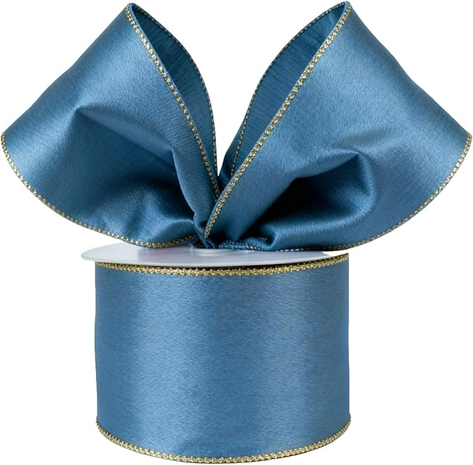 Satin Wired Edge Ribbon, 2.5 Inch x 20 Yards, Metallic Edge, Christmas Tree Decoration (Dusty Blu... | Amazon (US)