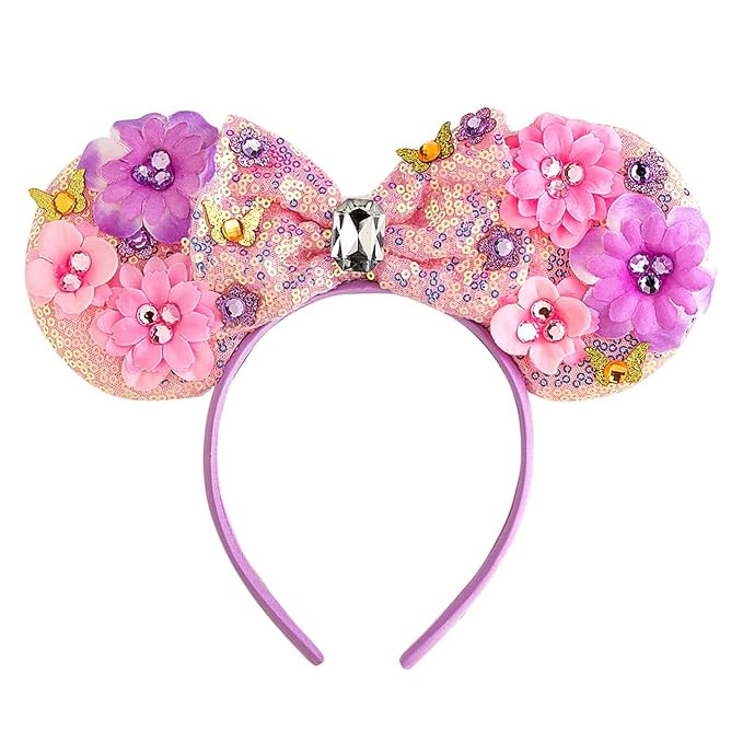 CHuangQi Mouse Ears Headbands with Shiny Bow, Double-sided Sequins Glitter Hair Band for Birthday... | Amazon (US)