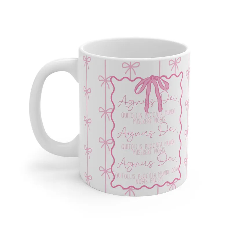 Agnus Dei Prayer Mug | Pink Bow Catholic Mug - Etsy | Etsy (US)