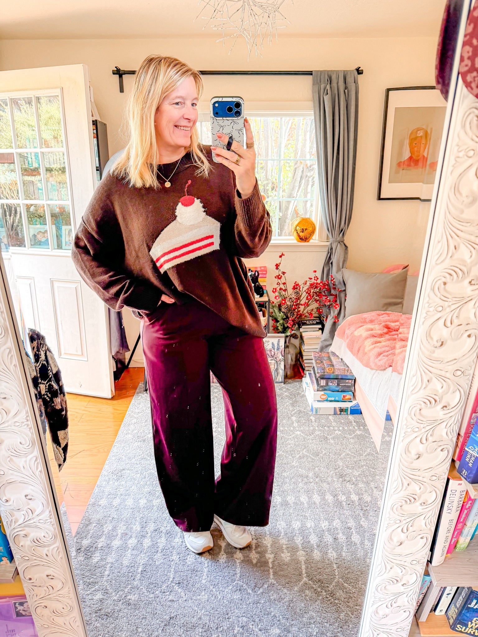 Let me tell you this sweater is the softest. It keeps you warm and cozy. And it makes you want to eat a pie. 

sweater large 
pants large long
shoes 8.5



#LTKMidsize #LTKShoeCrush #LTKTall