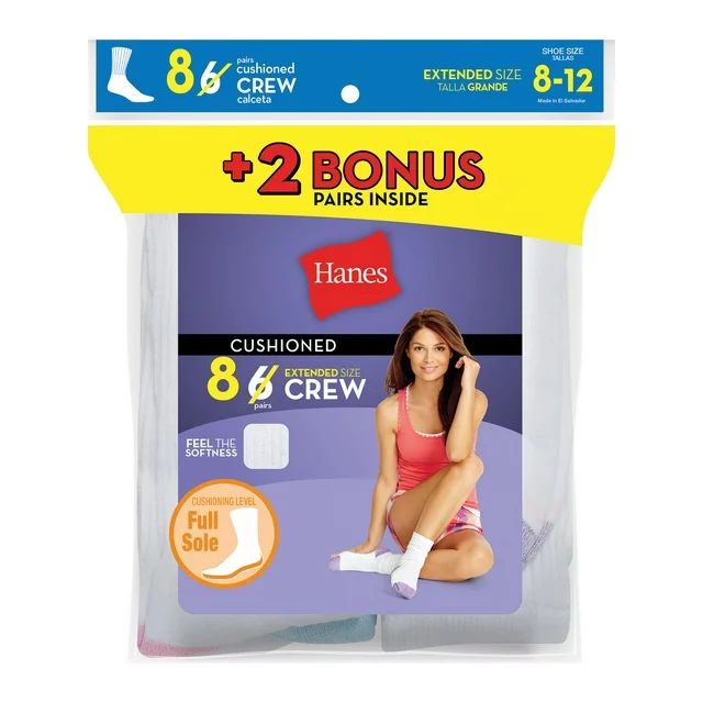 Hanes Women's Cushioned Crew Athletic Socks, 10+2 bonus pack | Walmart (US)