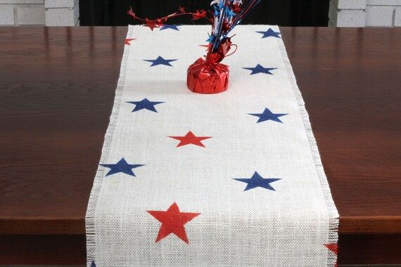 4th of July Burlap Table Runner, 4th of July Red and Blue Star Burlap Runner, 4th of July Runner,... | Etsy (US)