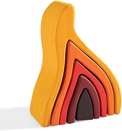 MerryHeart Wooden Rainbow Stacking Toy, Fire Elements Wooden Stacker, Various Shapes Nesting Stac... | Amazon (US)