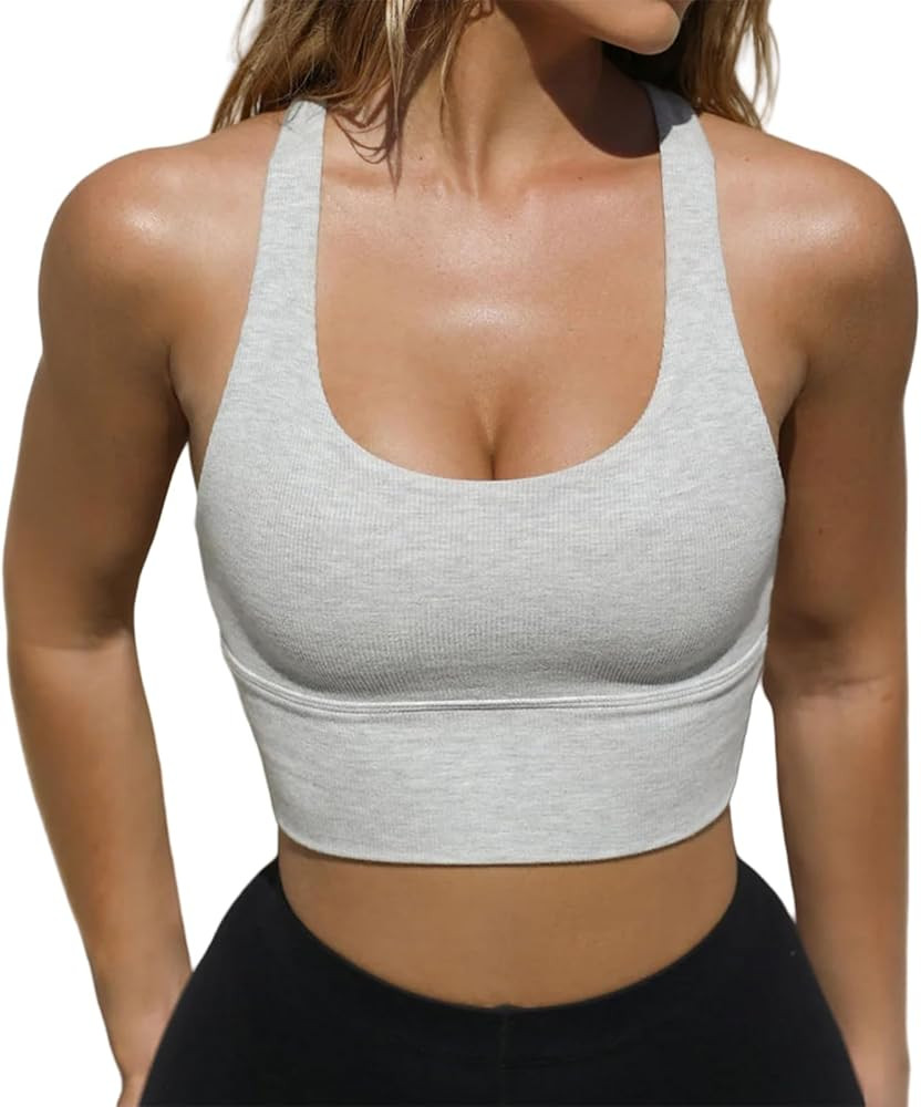 Women's Workout Racerback Tank Tops, Yoga Athletic Running Gym Sports Crop Tops for Women, Sleeve... | Amazon (US)