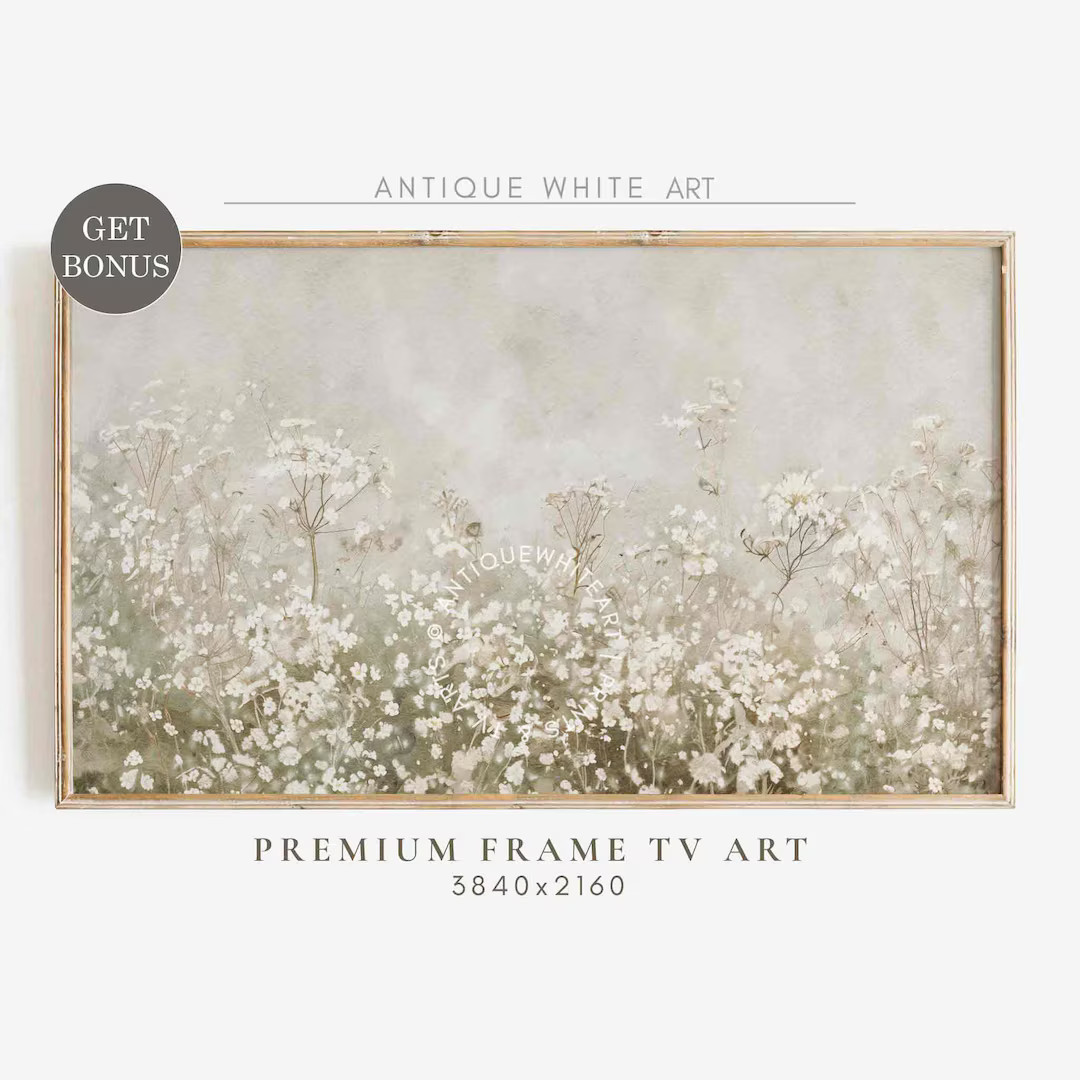 Samsung Frame TV Art, Neutral Floral Screensaver, Beige Wildflowers, White Summer Flowers Paintin... | Etsy (US)
