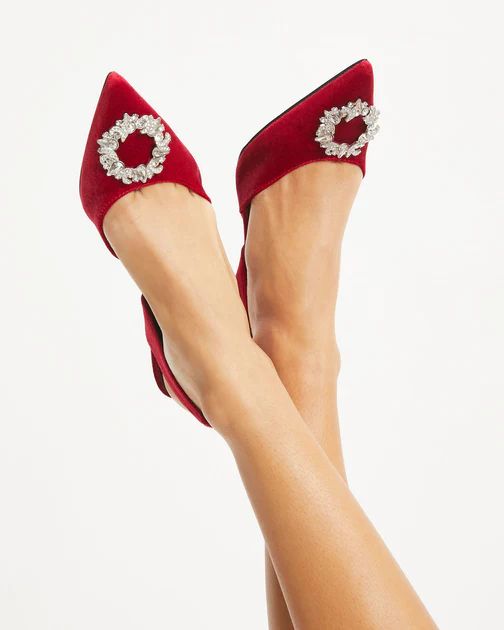 Madison Velvet Embellished Slingback Heel - Red | VICI Collection